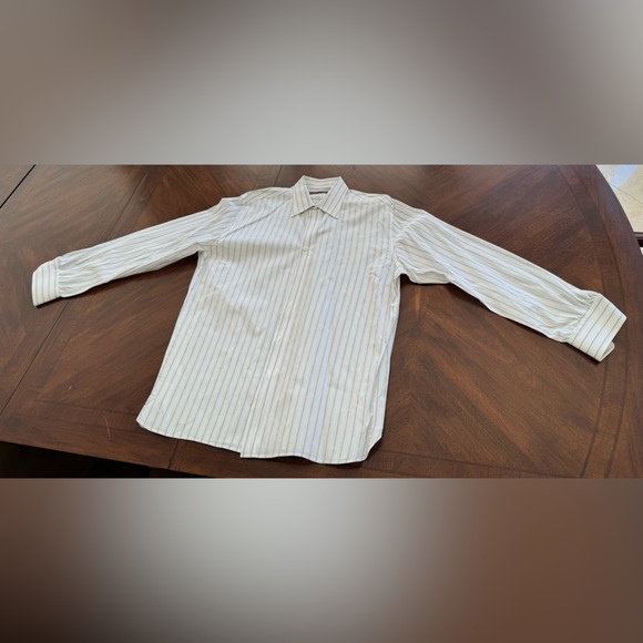 Perry Ellis Long Sleeve Button Down Large White with Silver Stripes - Picture 3 of 3